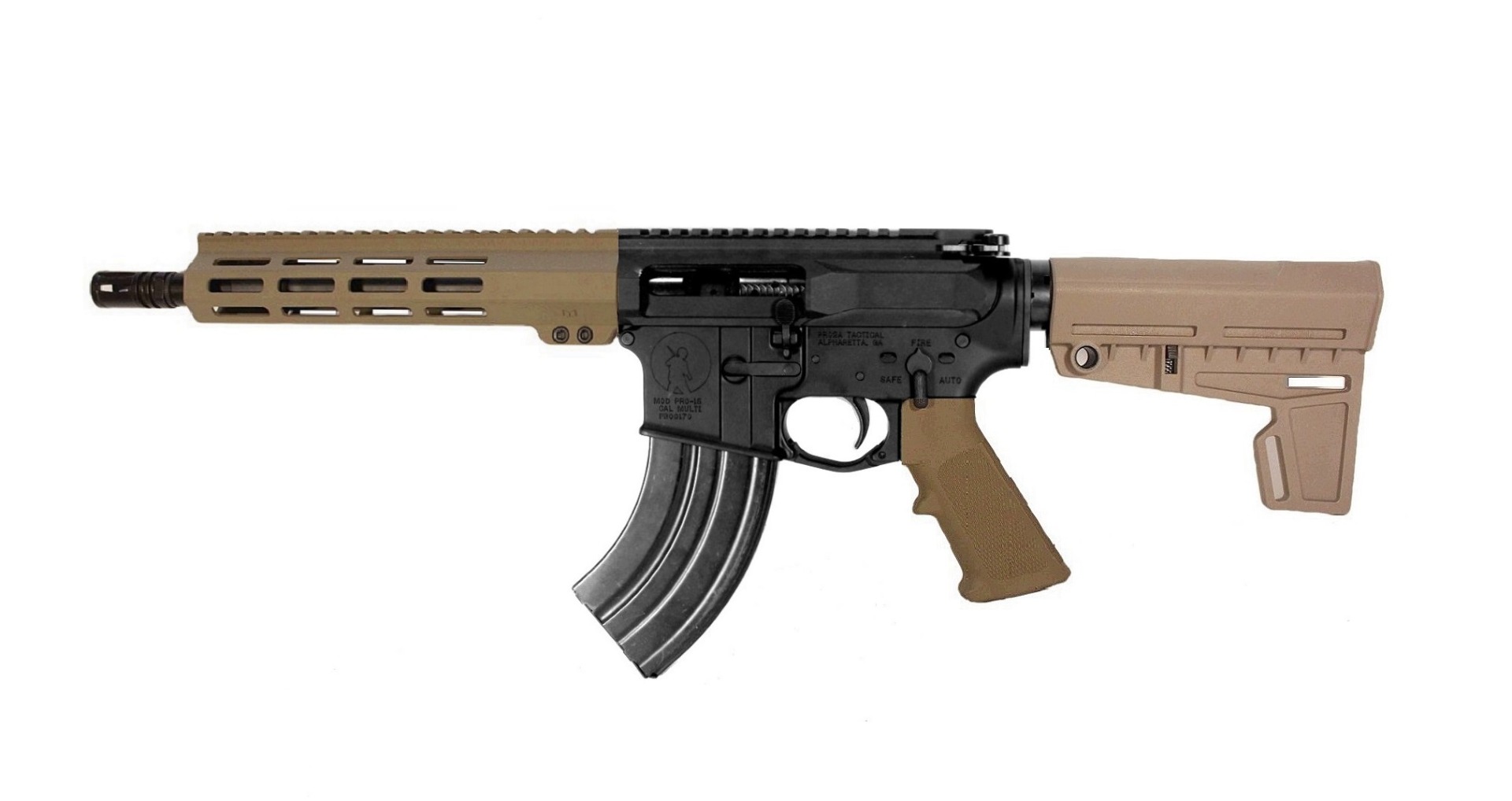 10.5 inch LEFT 7.62x39 AR-15 Pistol BLK/FDE