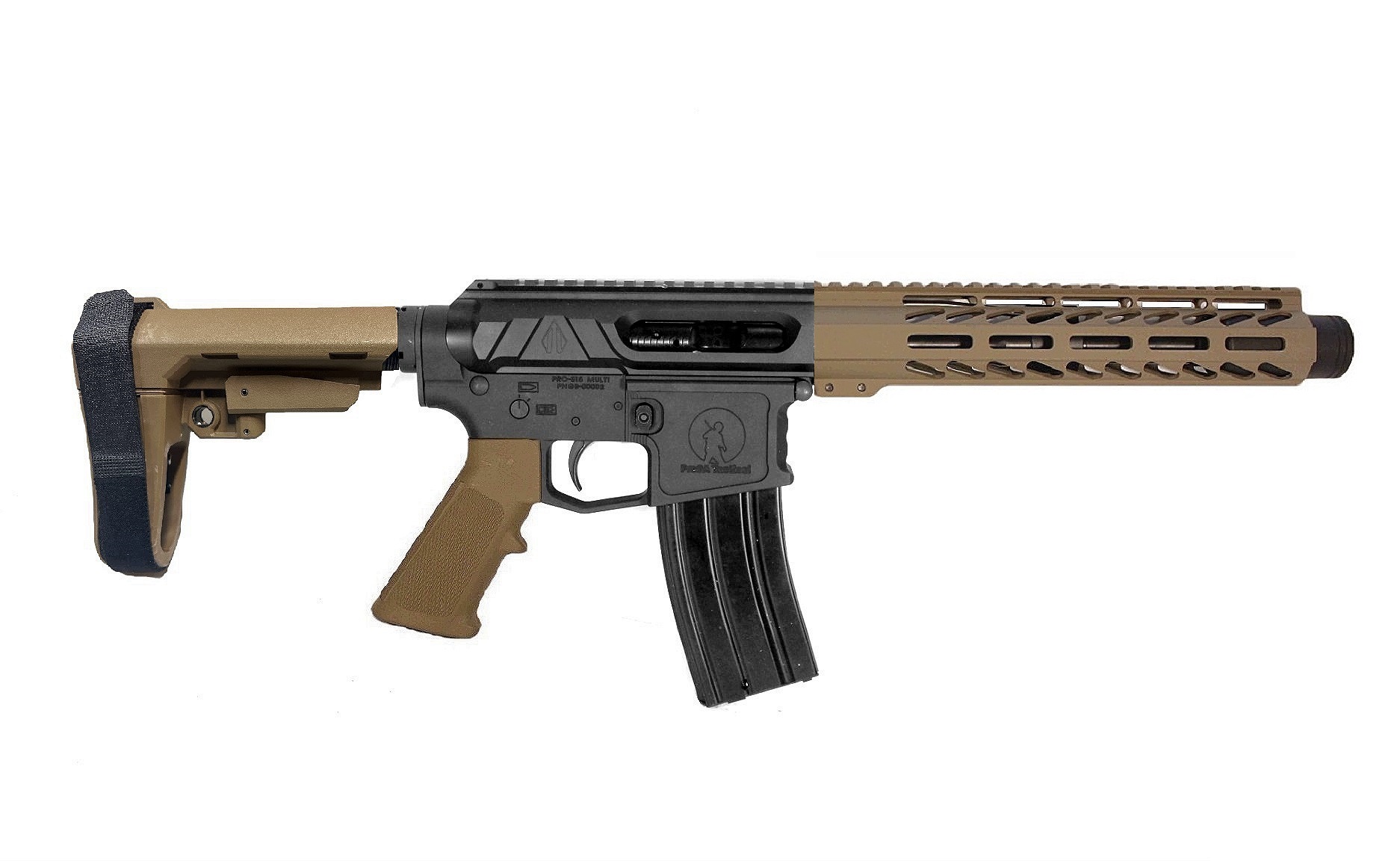 P2A VALIANT 8" 5.56 NATO 1/7 Pistol Length Melonite M-LOK Pistol with Flash Can - BLK/FDE