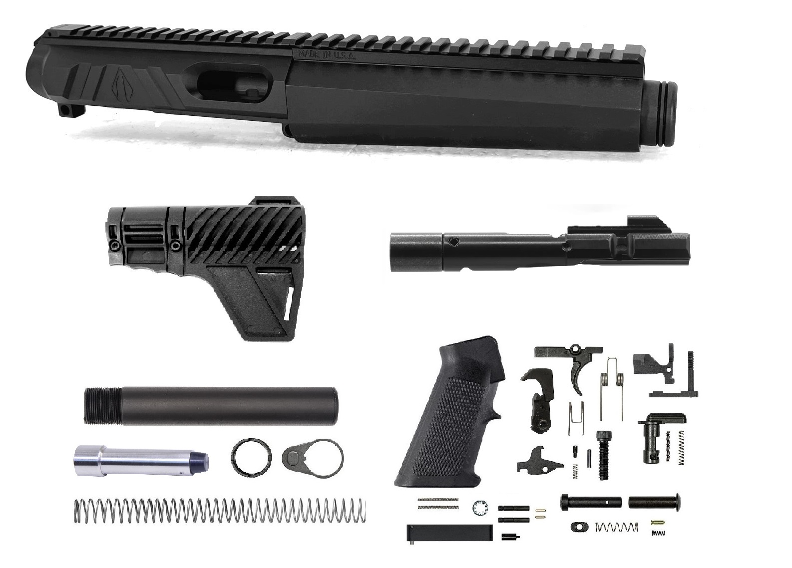 5 inch AR-15 AR-V MP5 Style NR Side Charging 45 ACP Pistol Caliber Melonite Upper w/Can Complete Kit