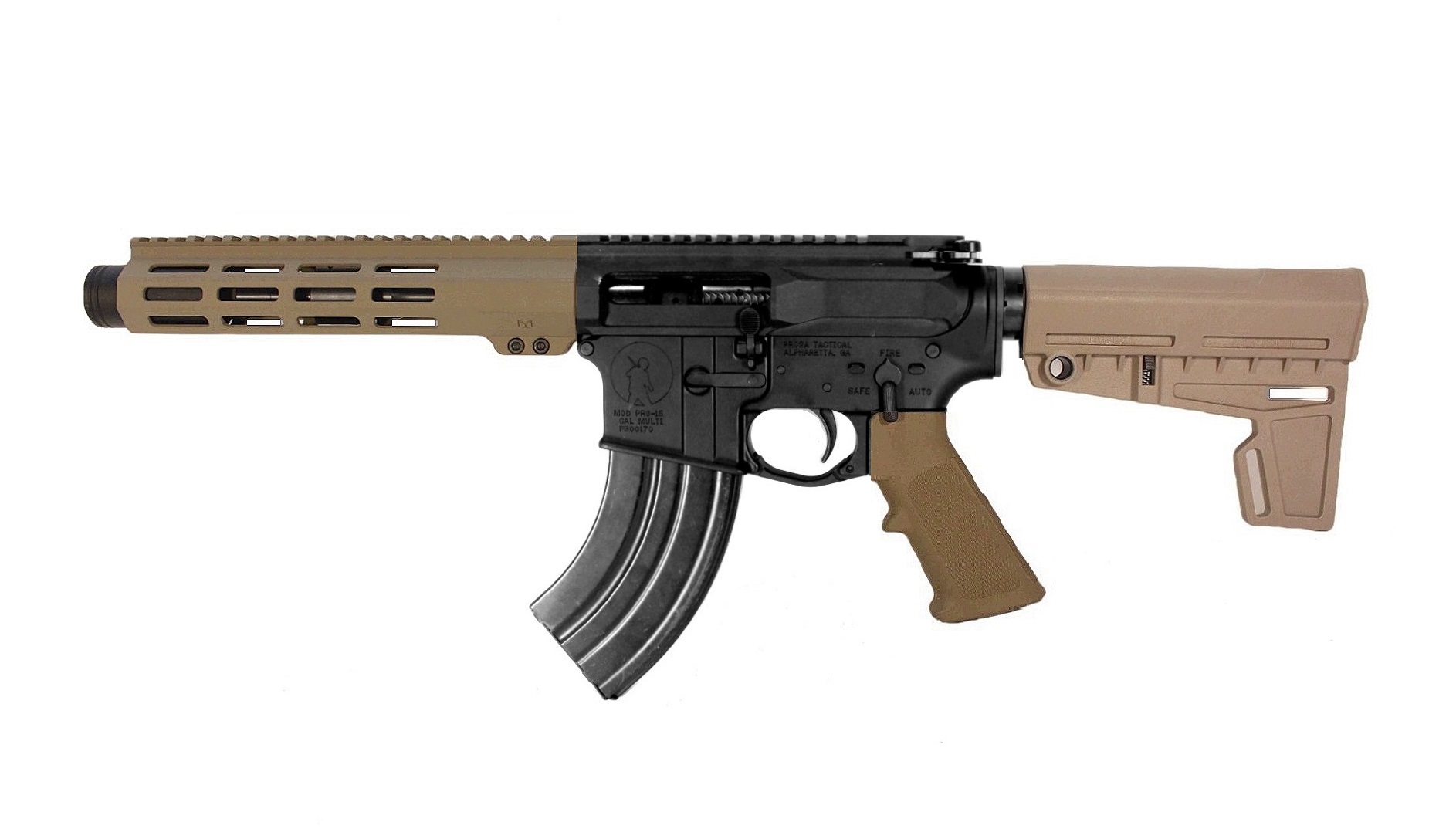 7.5 inch LEFT 7.62x39 AR Pistol in BLK/FDE