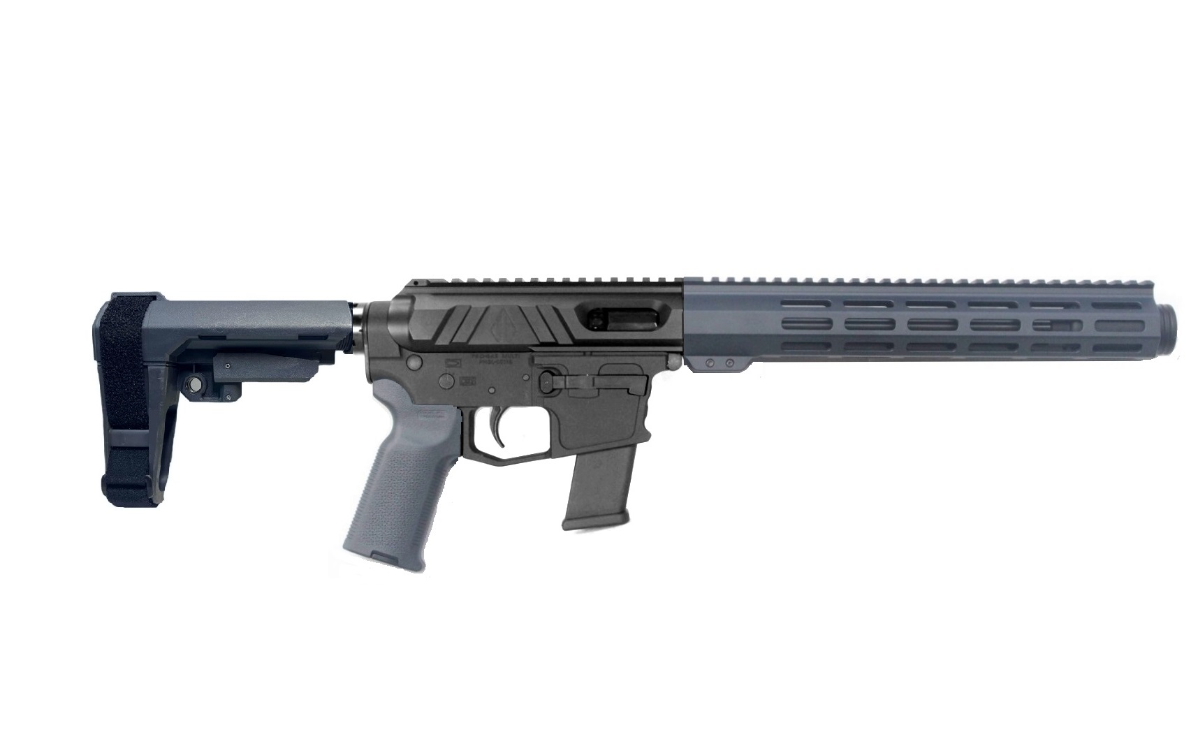P2A VALIANT 10.5" 40 S&W 1/16 Pistol Caliber Melonite M-LOK Pistol with Flash Can - BLK/GRAY