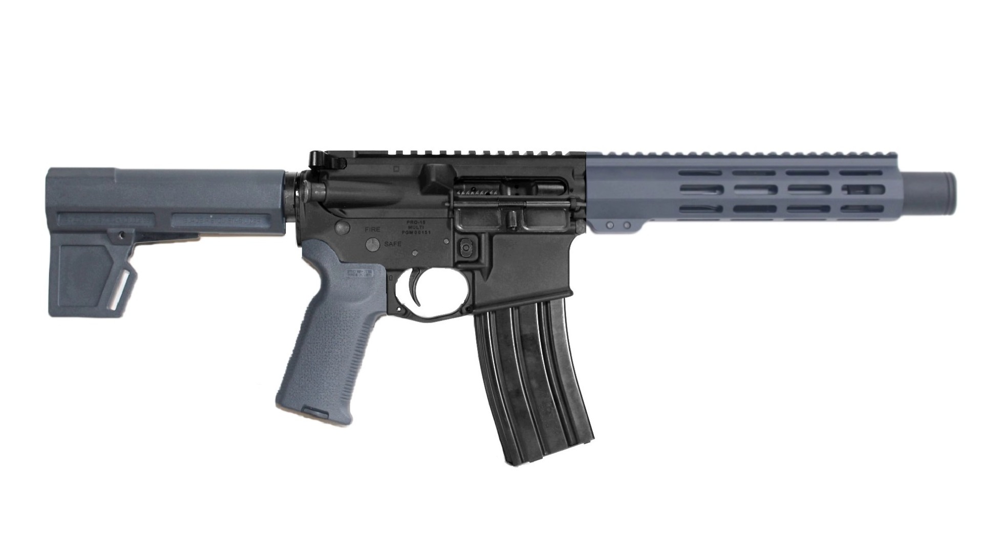 P2A PATRIOT 8" 5.56 NATO 1/7 Pistol Length Melonite M-LOK Pistol with Flash Can - BLK/GRAY