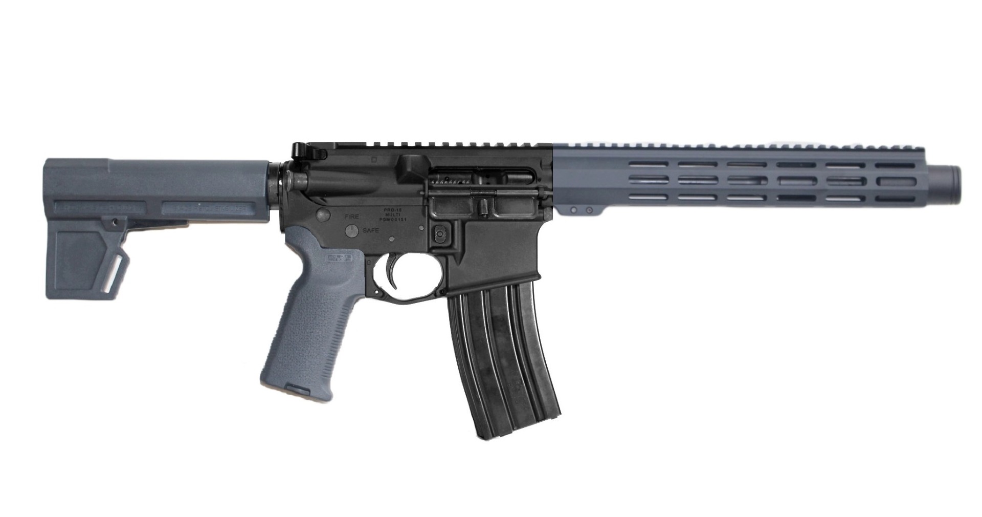 P2A PATRIOT 10.5" 5.56 NATO 1/7 Carbine Length Melonite M-LOK Pistol with Flash Can - BLK/GRAY