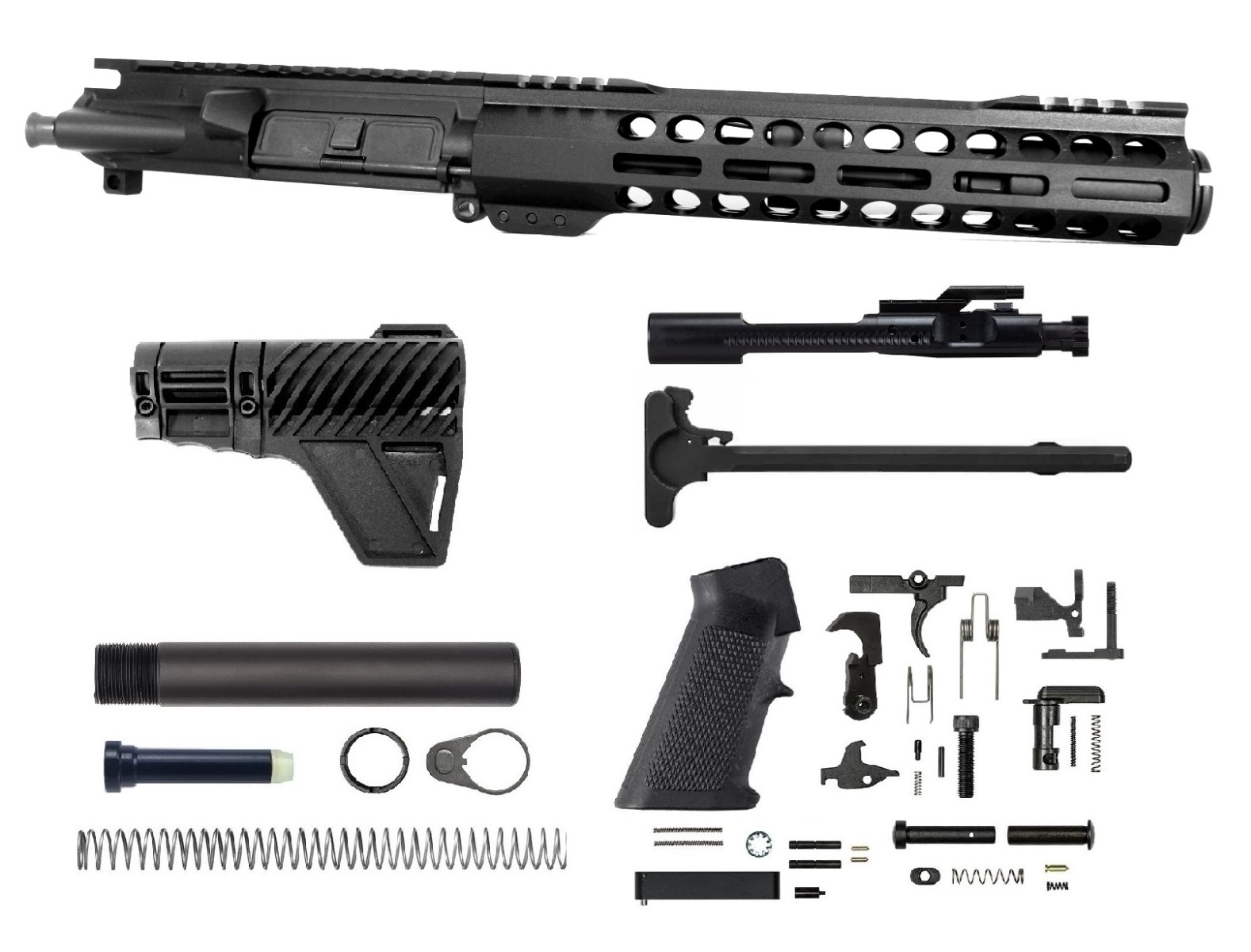 7.5 inch AR-15 AR-155.56 NATO Pistol M-LOK Nitride Upper w/Can Complete Kit with LPK, Stock Kit