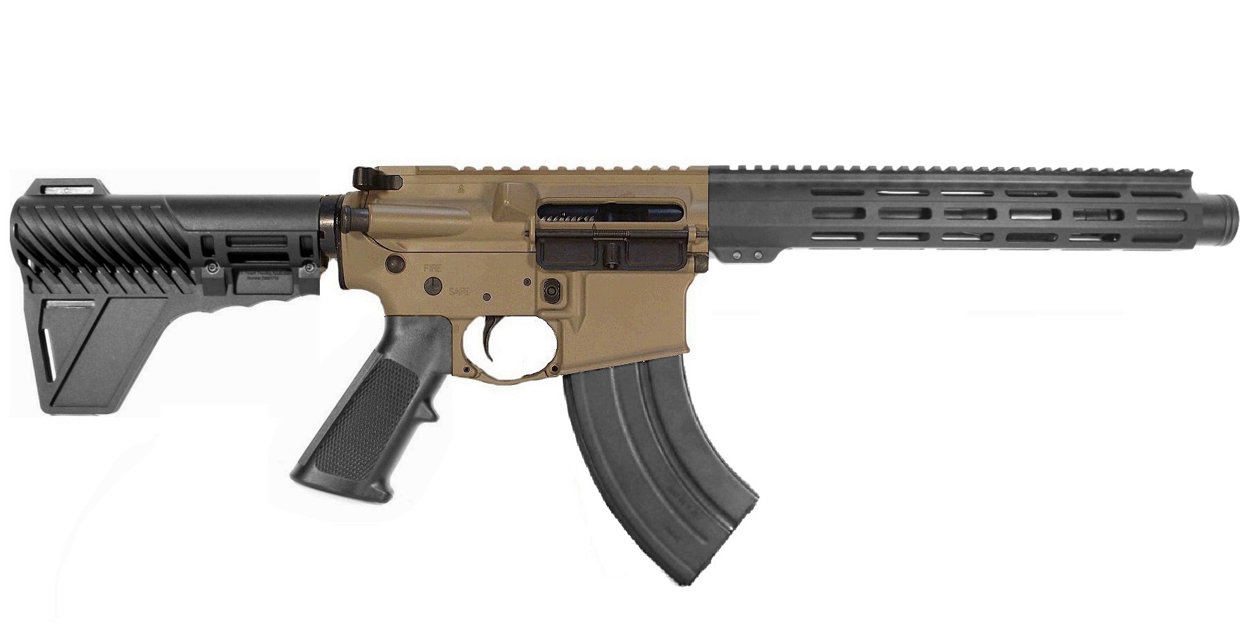 10.5 inch 7.62x39 FDE/BLK 2 Tone AR Pistol 