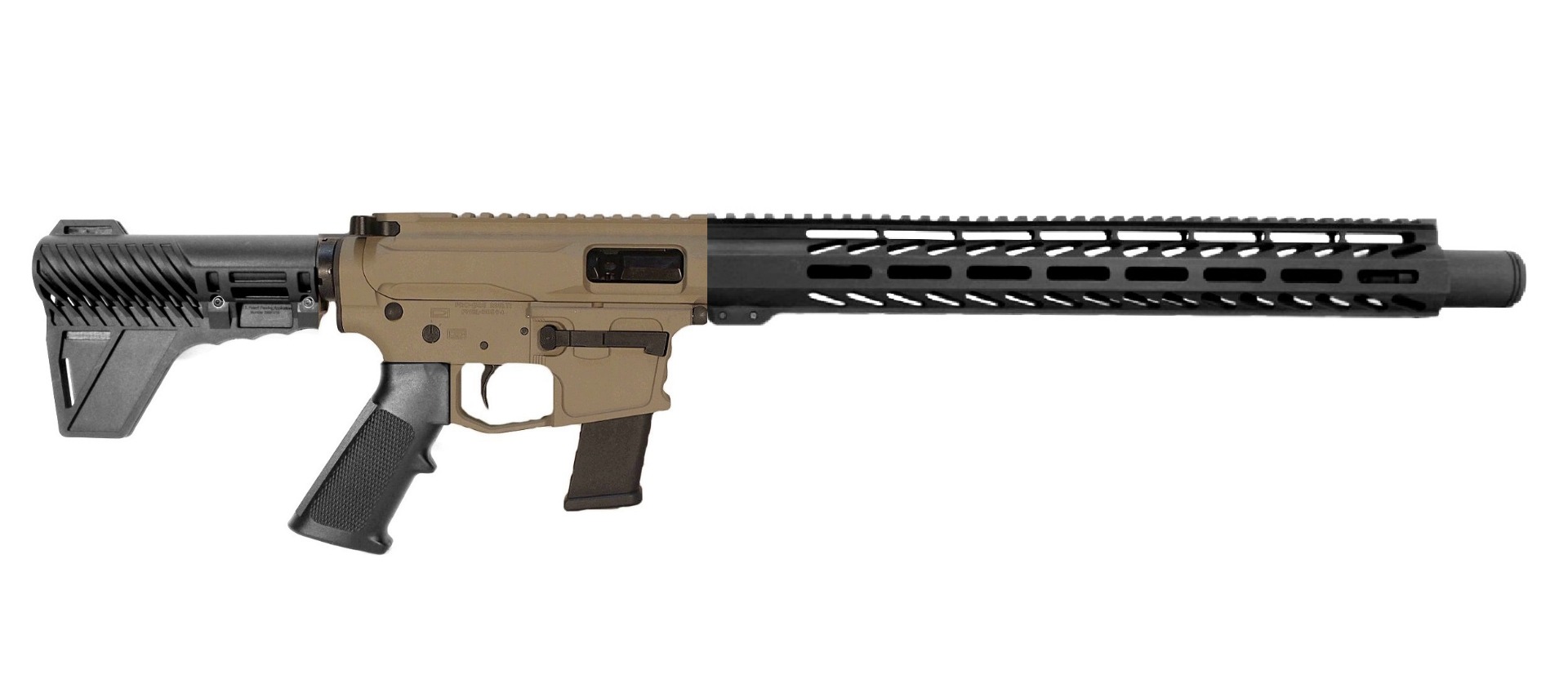 14.5 inch 9mm PCC Pistol in FDE/BLK Color 
